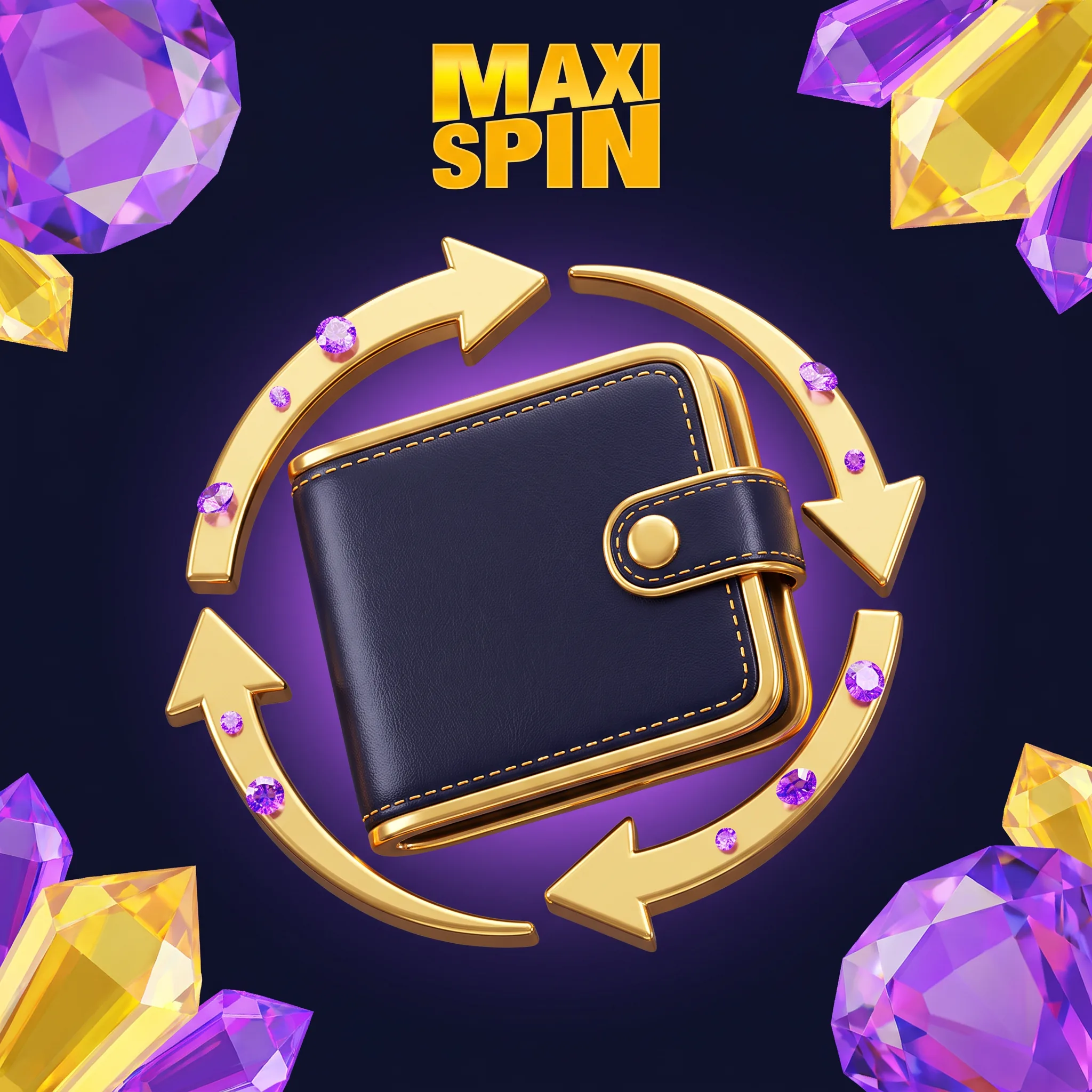 MaxiSpin-portemonnee met gouden pijlen voor storten en opnemen