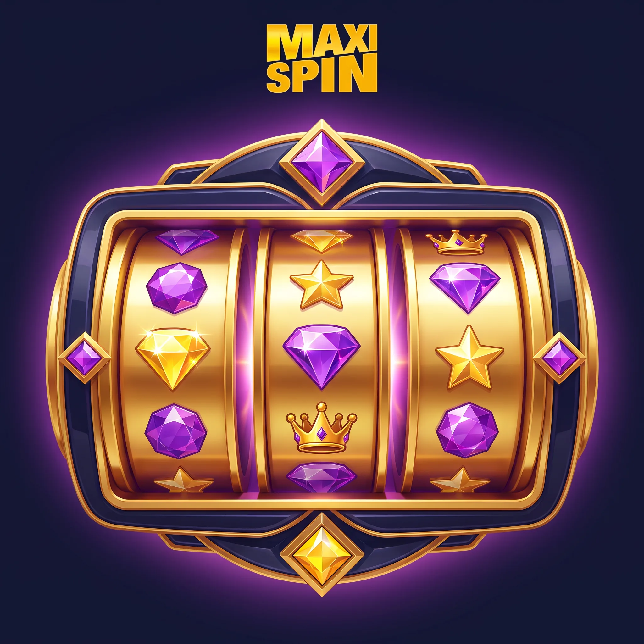 MaxiSpin-speelautomaat met gouden rollen en paarse edelstenen